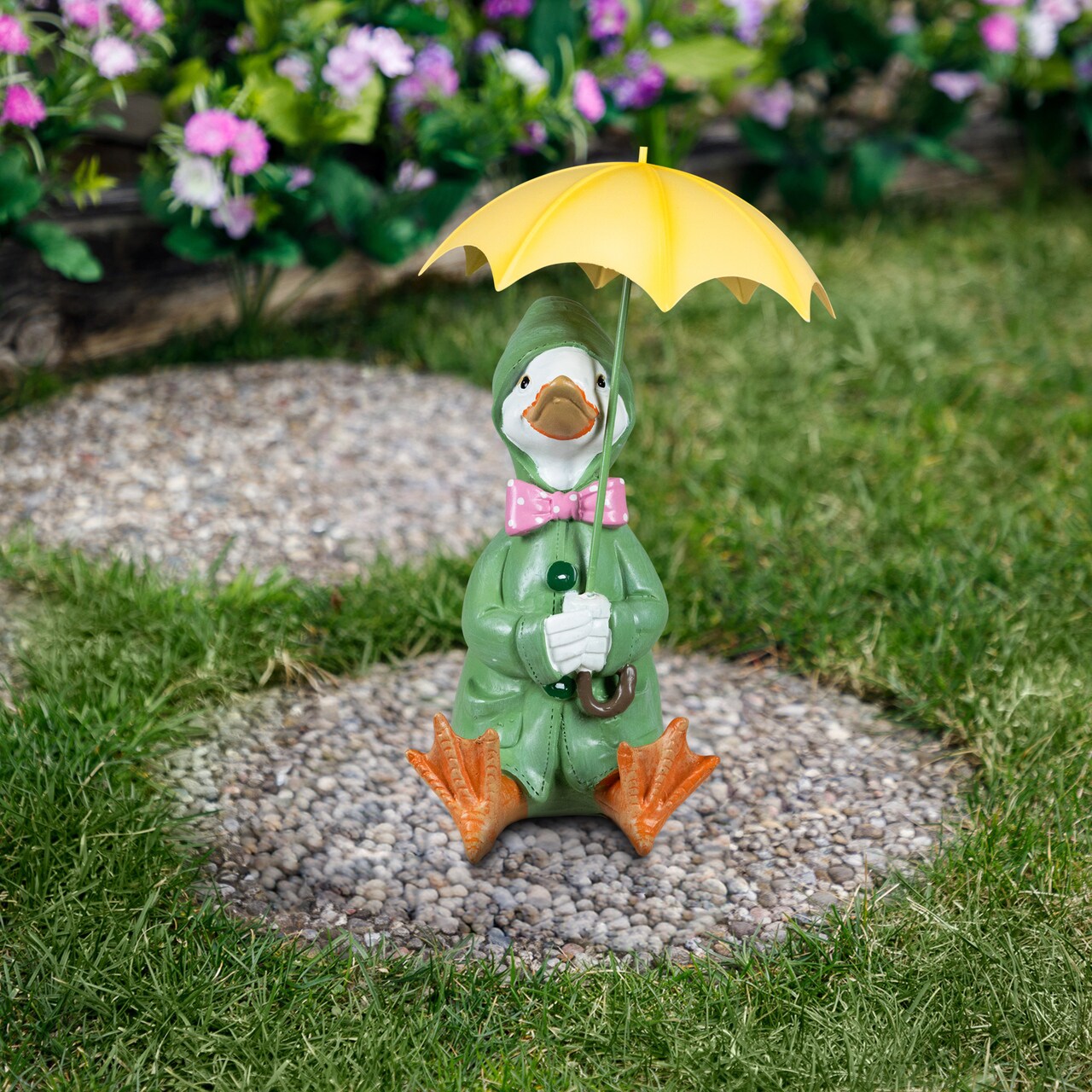 Northlight Sitting Duck in Raincoat and Umbrella Outdoor Garden Statue - 10.5"